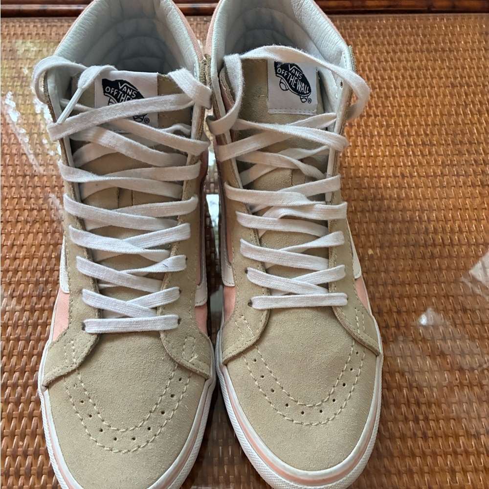 Vans Women's Beige and Pink High-Top Sneakers